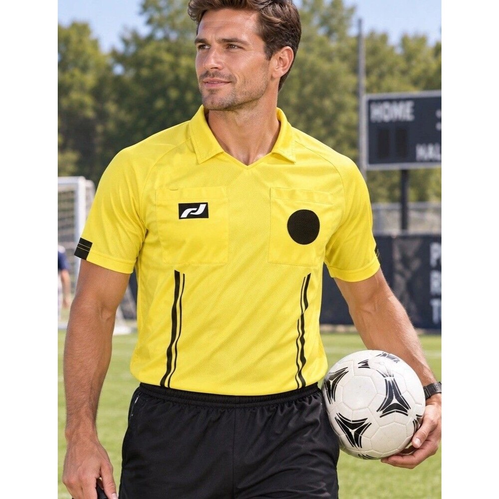 Score Sports Soccer Referee Jersey Adult Small Yellow Black Short Sleeve